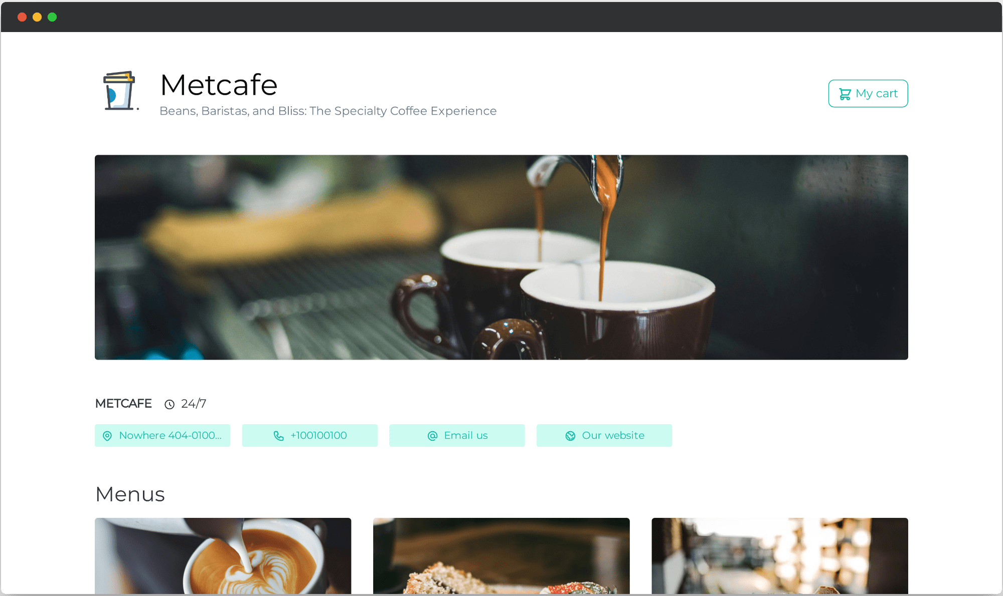 Screenshot of a sample store page in desktop view