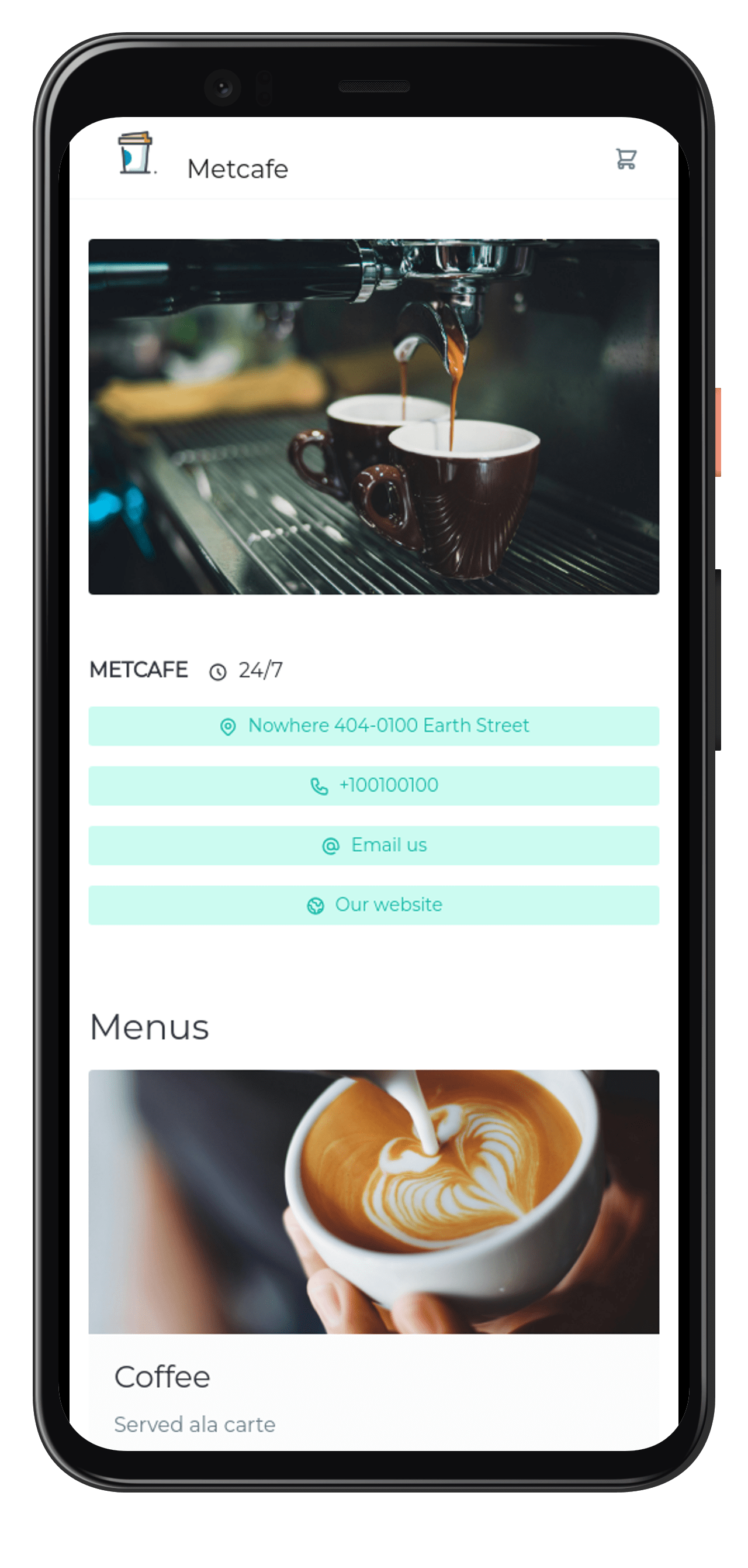 Screenshot of a store page in mobile view